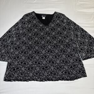 Maggie Barnes Plus Womens 2X Black White Lace Sparkle Tunic Blouse Elegant EUC